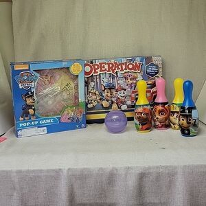 3 Paw Patrol games..Operation, Pop-Up Game and Bowling